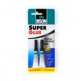 Super Glue Gel 3g 1+1 Δώρο Bison