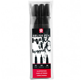 Μαρκαδόροι Brush Σετ 3τεμ Black FB, MB, BB Sakura Μαρκαδόροι Brush Σετ 3τεμ Black FB, MB, BB Sakura